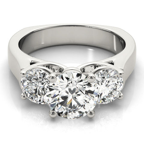 White gold Three-Stone Round Brilliant Diamond Trellis Ring with Comfort Fit Band