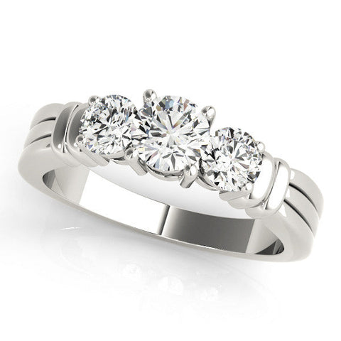 Platinum Three-Stone Round Cut Channel Set Diamond Ring with Four-Prong Setting