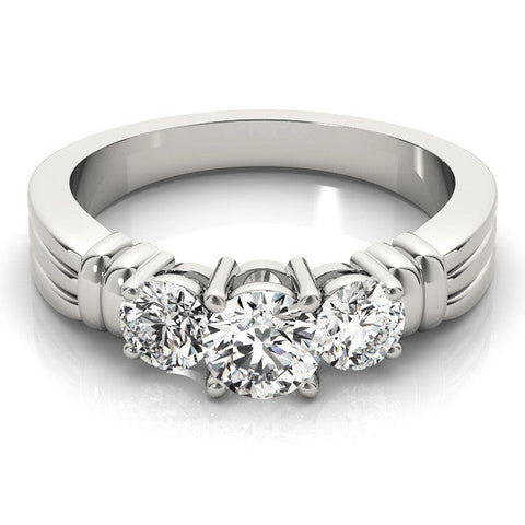 Platinum Three-Stone Round Cut Channel Set Diamond Ring with Four-Prong Setting