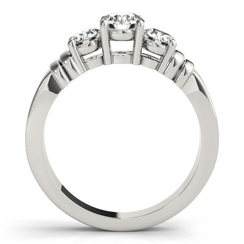 Platinum Three-Stone Round Cut Channel Set Diamond Ring with Four-Prong Setting