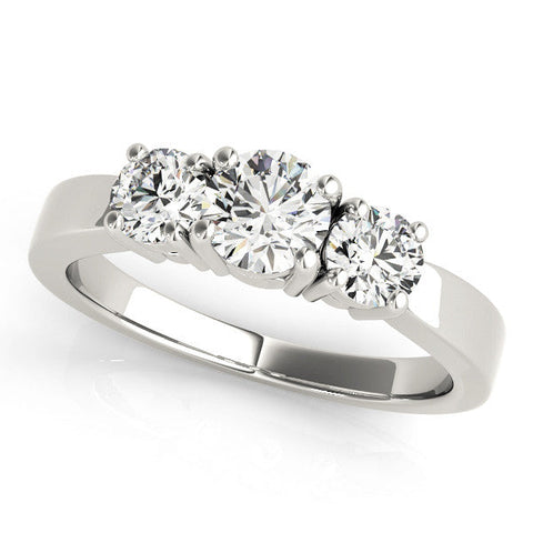 White gold Three-Stone Round Cut Diamond Engagement Ring with Flat Band and Four-Prong Setting