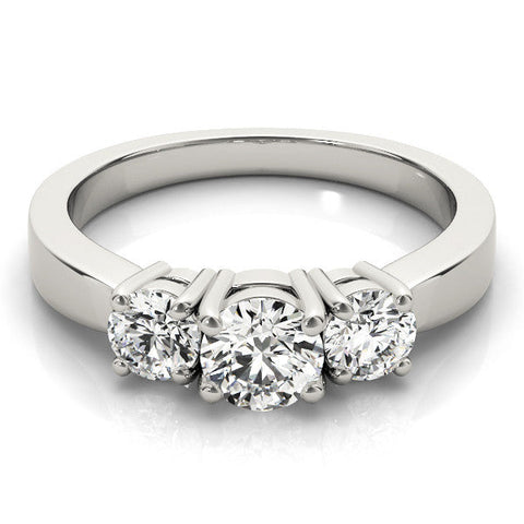 White gold Three-Stone Round Cut Diamond Engagement Ring with Flat Band and Four-Prong Setting