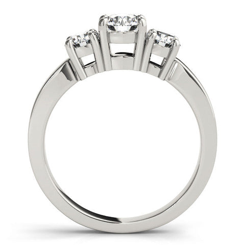 Platinum Three-Stone Round Cut Diamond Engagement Ring with Flat Band and Four-Prong Setting