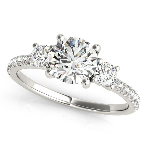 Platinum Three-Stone Round Cut Diamond Pavé Band with Prong Setting
