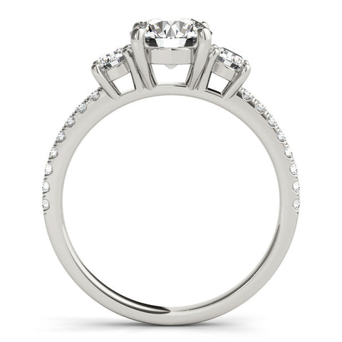 Platinum Three-Stone Round Cut Diamond Pavé Band with Prong Setting
