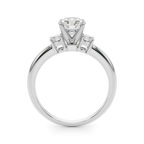 Platinum Three-Stone Round Cut Diamond Solitaire with Prong Setting and Classic Band