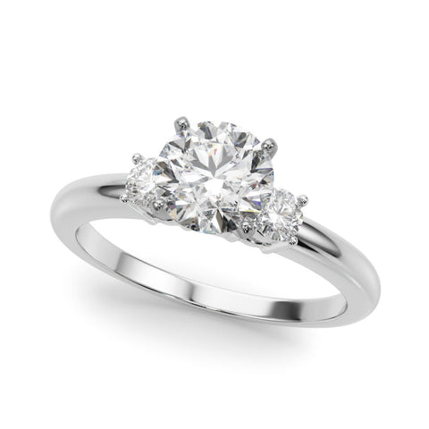 Platinum Three-Stone Round Cut Diamond Solitaire with Prong Setting and Classic Band