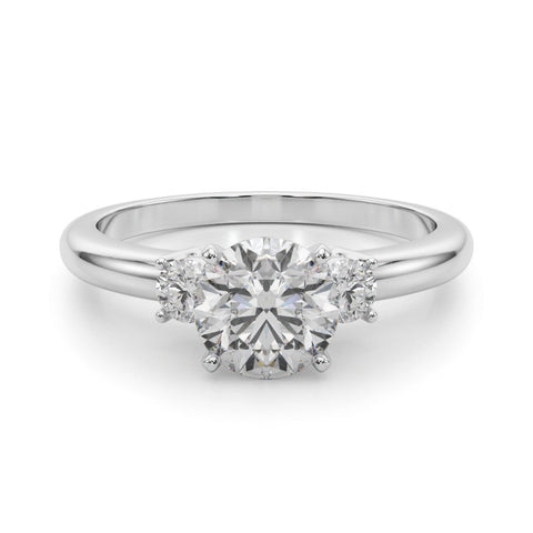 Platinum Three-Stone Round Cut Diamond Solitaire with Prong Setting and Classic Band