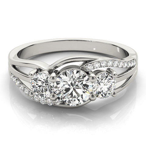 Platinum Three-Stone Round Cut Diamond Split Shank Prong Set Ring
