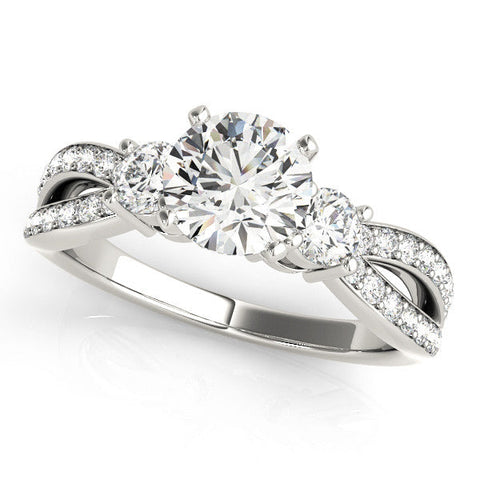Platinum Three-Stone Round Cut Diamond Twist Band with Prong Setting