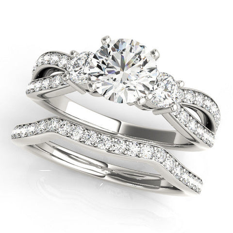 Platinum Three-Stone Round Cut Diamond Twist Band with Prong Setting
