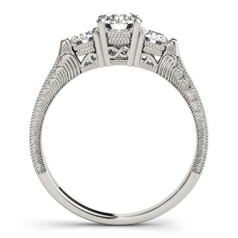 Platinum Three-Stone Round Cut Milgrain Band with Prong Setting