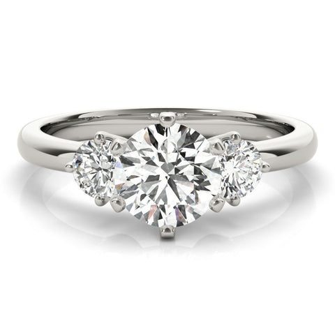 Platinum Three-Stone Round Cut Solitaire Diamond Ring with Prong Setting