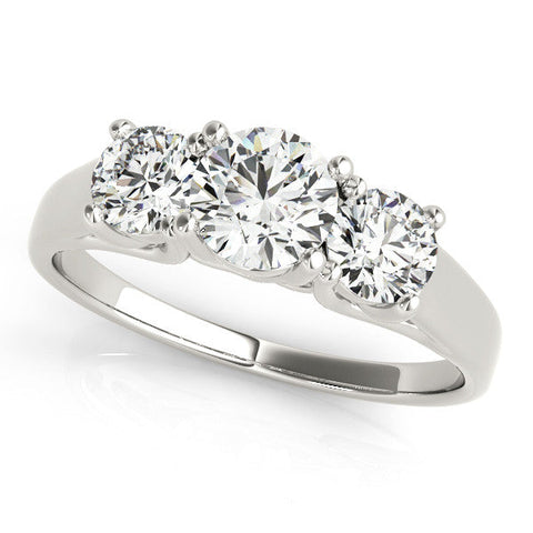 Platinum Three-Stone Round Cut Solitaire Ring with Classic Band and Prong Setting