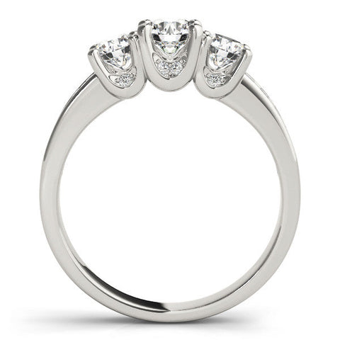 Platinum Three-Stone Round Diamond Channel-Set Band with Prong Setting