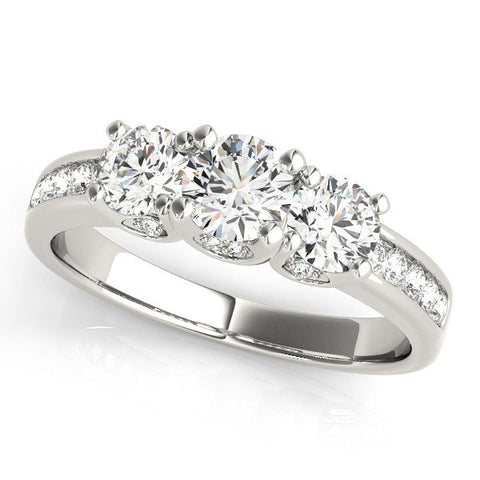 Platinum Three-Stone Round Diamond Channel-Set Band with Prong Setting