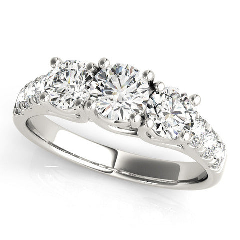 Platinum Three-Stone Round Diamond Pavé Band with Prong Setting