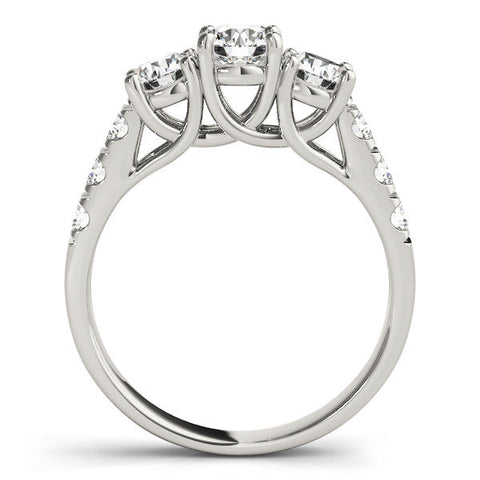 Platinum Three-Stone Round Diamond Pavé Band with Prong Setting