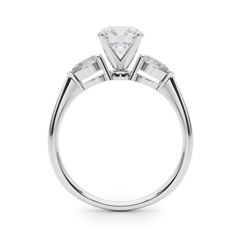 Platinum Three-Stone Round Diamond Ring with Pear Side Stones in Four-Prong Setting