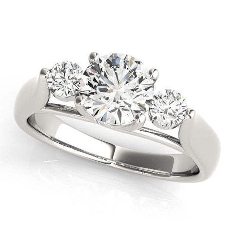Platinum Three-Stone Round Diamond Solitaire with Tapered Band and Four-Prong Setting