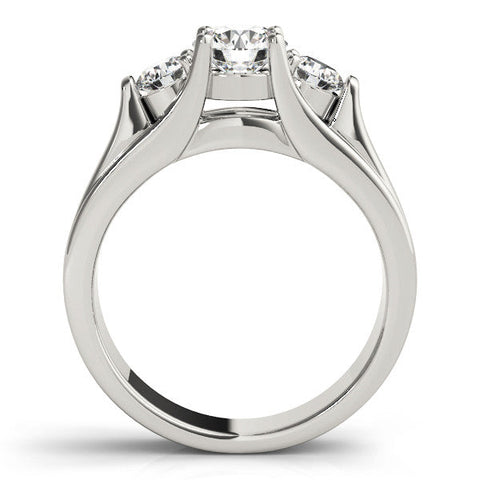 Platinum Three-Stone Round Diamond Trellis Engagement Ring with Split Shank Band