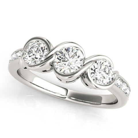 Platinum Three-Stone Round Diamond Twist Band with Channel Setting