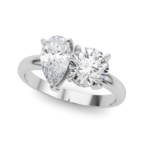 Platinum Round and Pear Toi Moi Ring with Prong Setting and Plain Band