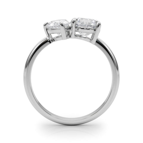 Platinum Round and Pear Toi Moi Ring with Prong Setting and Plain Band