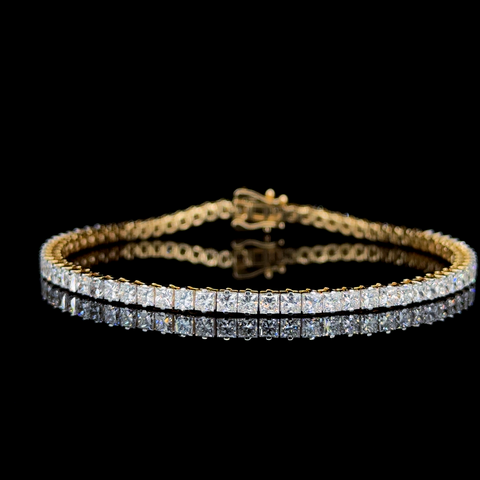 Yellow gold Princess Cut Diamond Tennis Bracelet with Four-Prong Setting