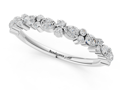White Gold Pear & Round Diamond Wedding Band
