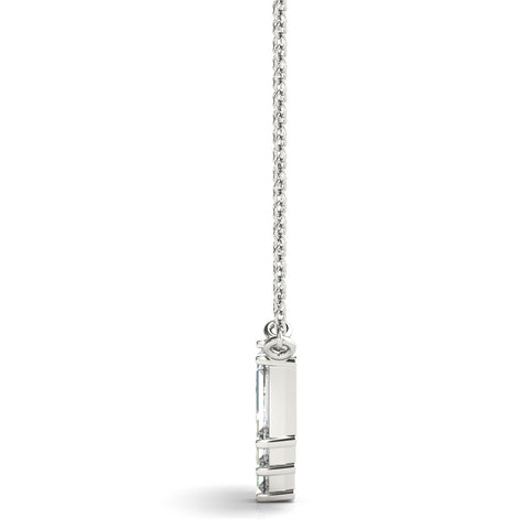 Silver Baguette Diamond Bar Pendant with Prong Setting
