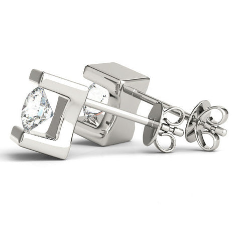 Silver Bar Set Round Diamond Stud Earrings in Silver