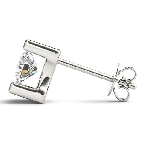 Silver Bar Set Round Diamond Stud Earrings in Silver