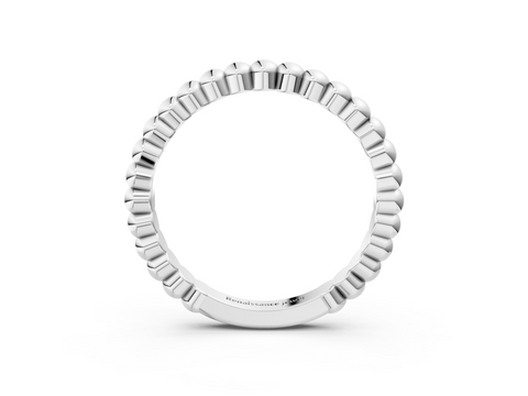 White gold Beaded Round Stone Eternity Band with Bezel Setting