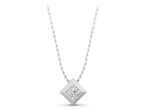 White gold Bezel Princess Cut Diamond Pendant