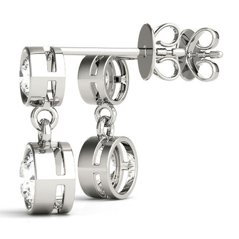 Silver Bezel-Set Round Cut Drop Earrings with Post Back