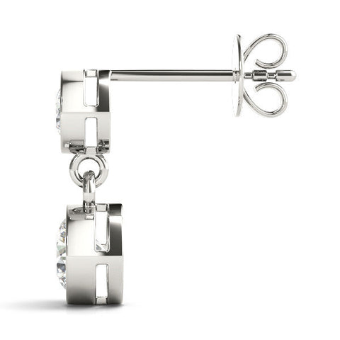 Silver Bezel-Set Round Cut Drop Earrings with Post Back
