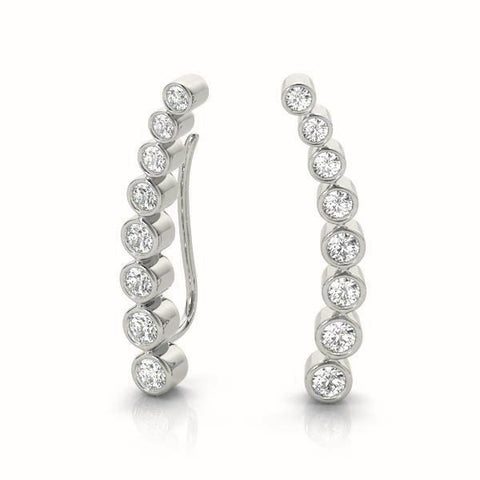 Silver Bezel-Set Round Diamond Climber Earrings