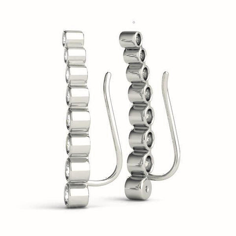 Silver Bezel-Set Round Diamond Climber Earrings