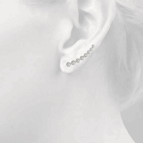 Silver Bezel-Set Round Diamond Climber Earrings