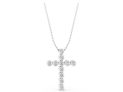 White gold Bezel-Set Round Diamond Cross Pendant