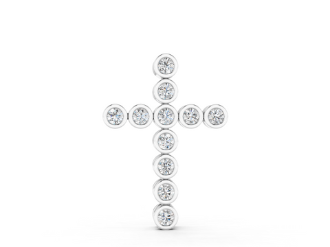 White gold Bezel-Set Round Diamond Cross Pendant