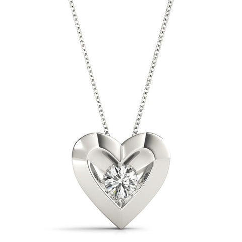 Silver Bezel-Set Round Diamond Heart Pendant