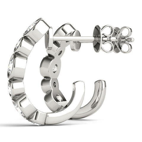 Silver Bezel Set Round Diamond Hoop Earrings