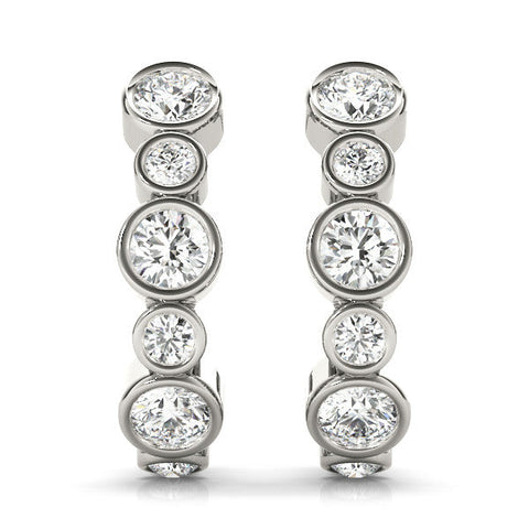 Silver Bezel Set Round Diamond Hoop Earrings