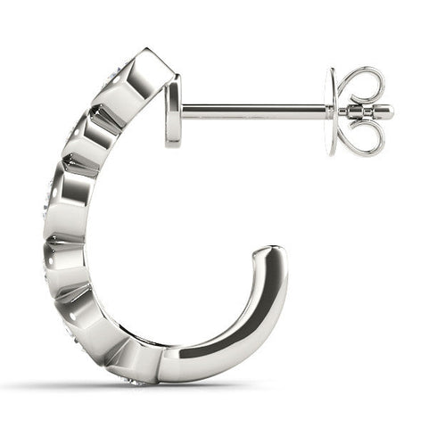 Silver Bezel Set Round Diamond Hoop Earrings