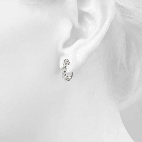 Silver Bezel Set Round Diamond Hoop Earrings