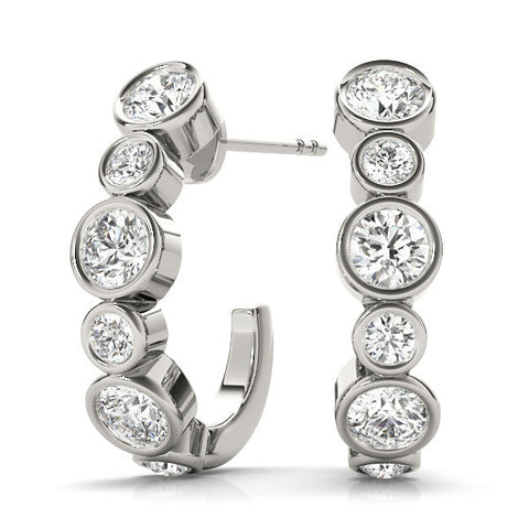 Silver Bezel Set Round Diamond Hoop Earrings
