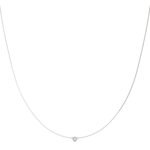 Silver Bezel-Set Round Diamond Solitaire Chain Necklace
