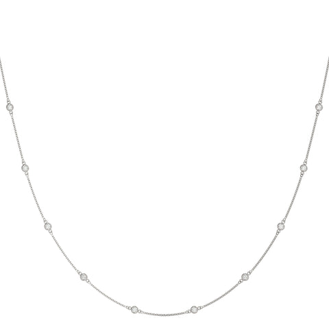 Silver Bezel-Set Round Diamond Station Necklace with Cable Chain